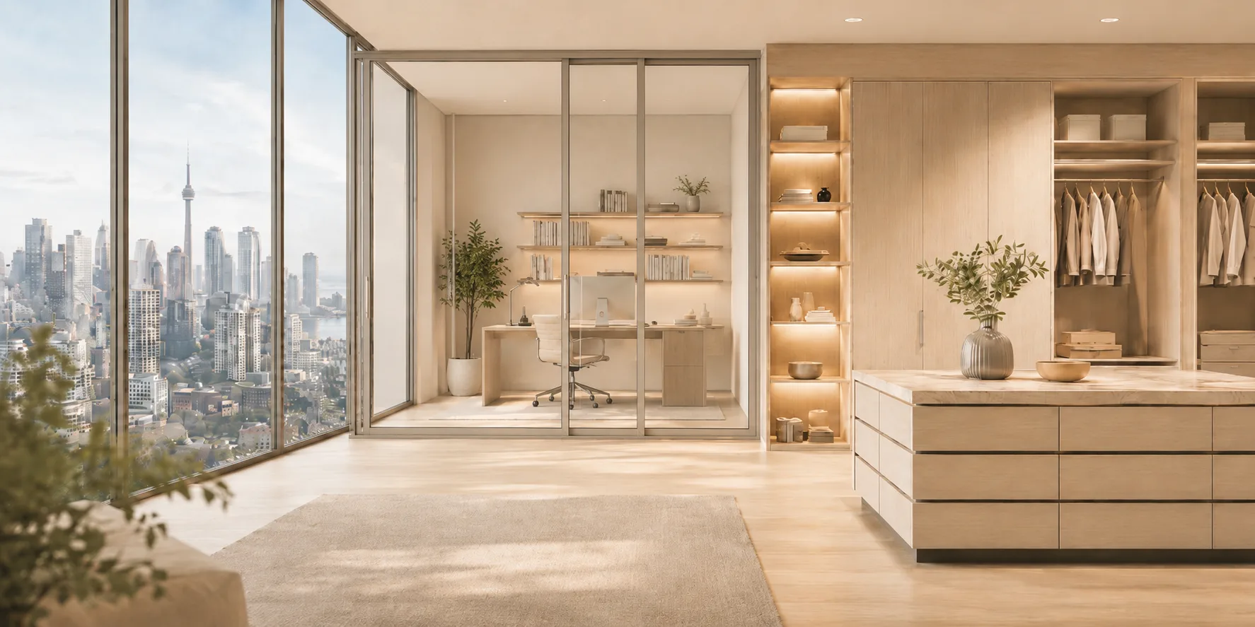 Custom storage, sliding doors, and cabinetry in a GTA home interior