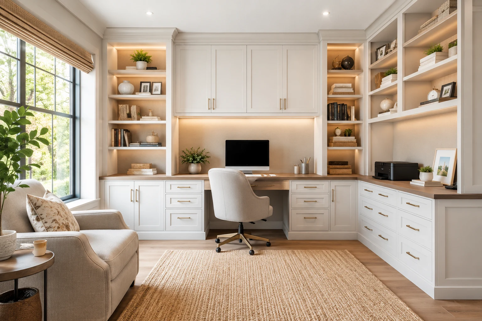Bright fitted home office representing Roomidea design and project work