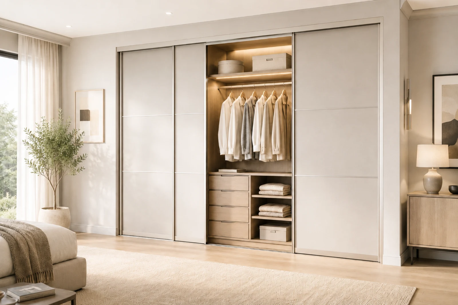 Sliding door and wardrobe transition concept