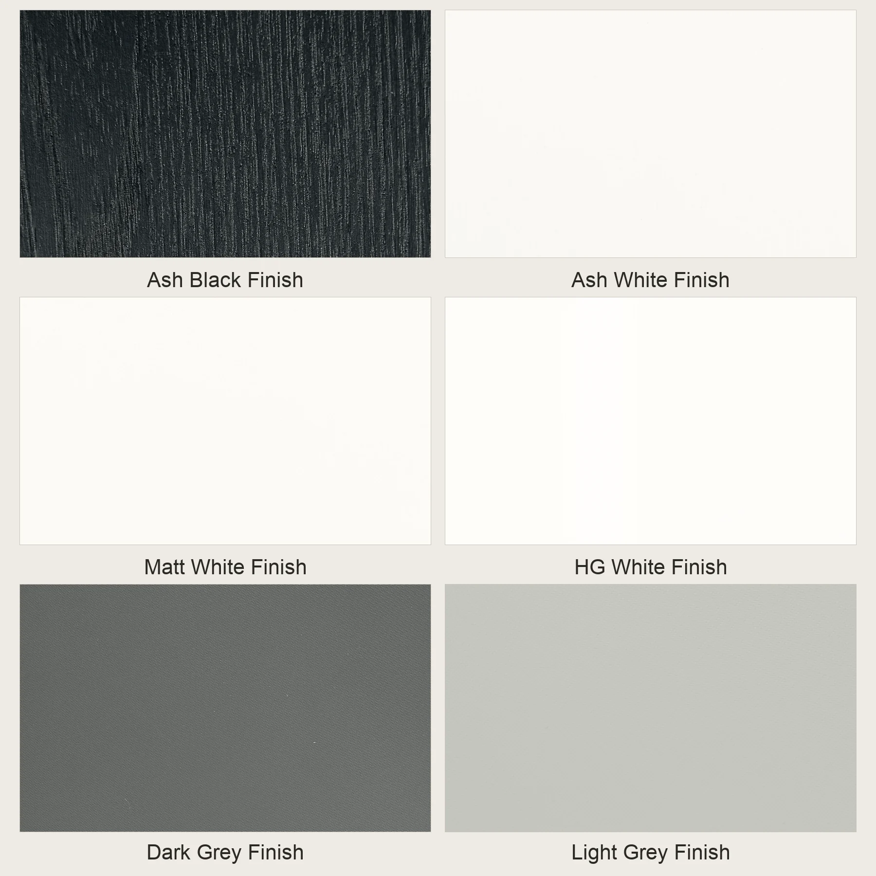 Sliding door material finish grid with white, black, and grey directions.
