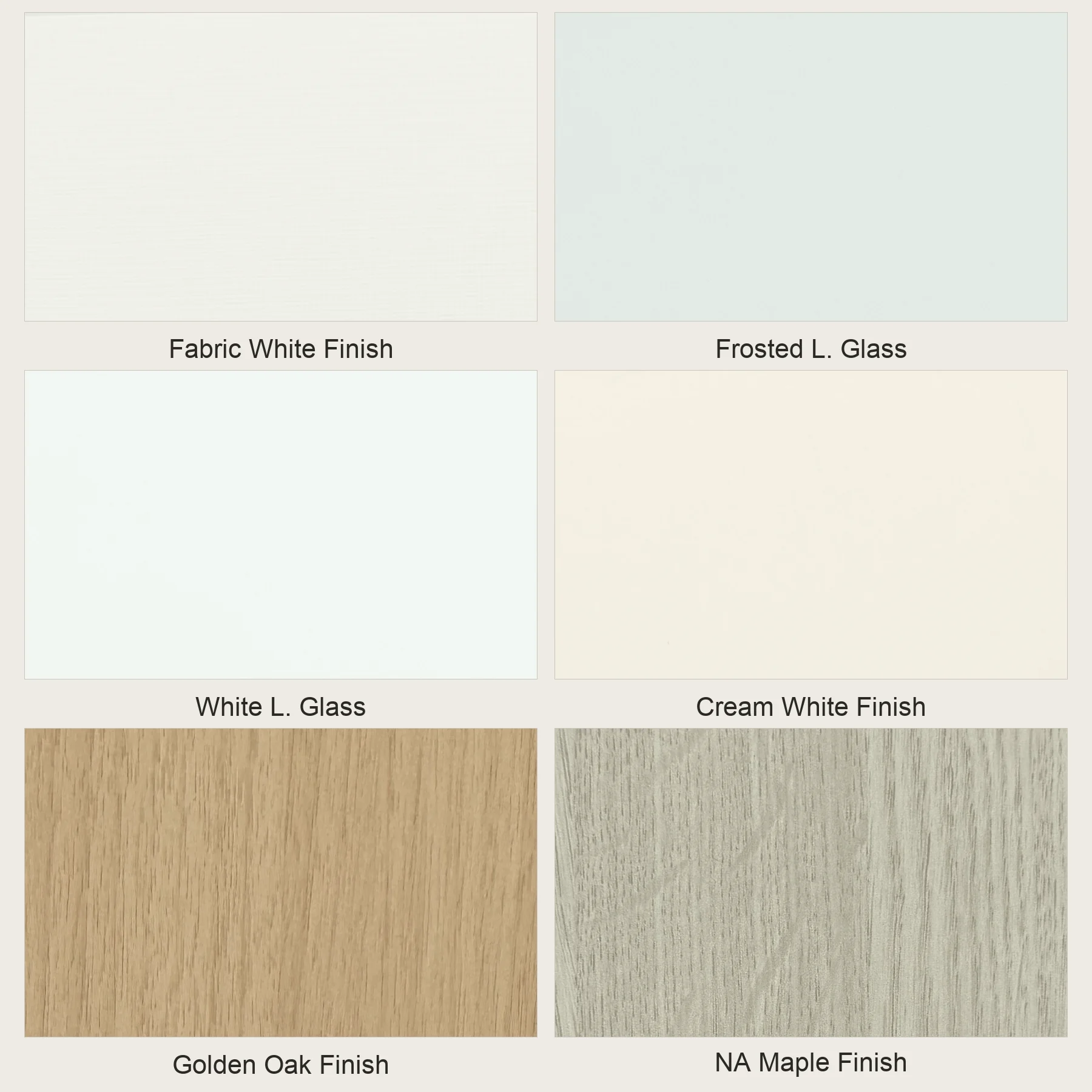 Sliding door material finish grid with light glass and panel directions.