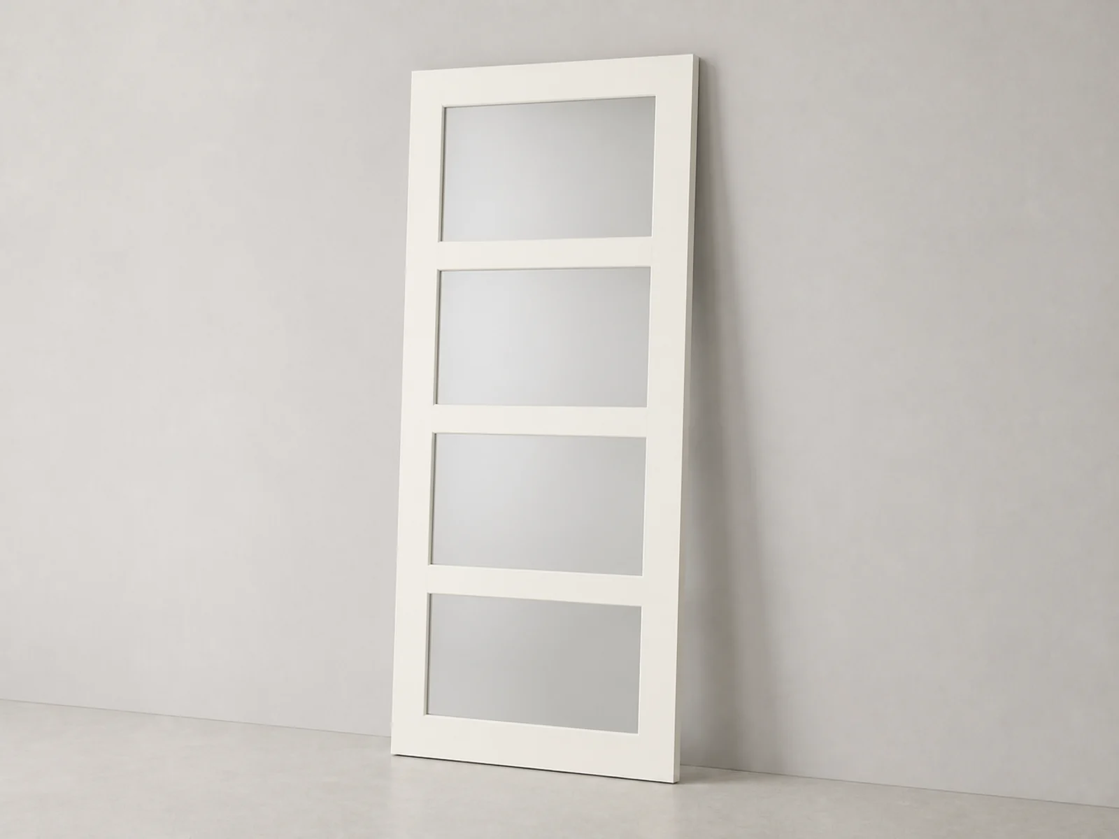 French-style wood door with four stacked glass sections.