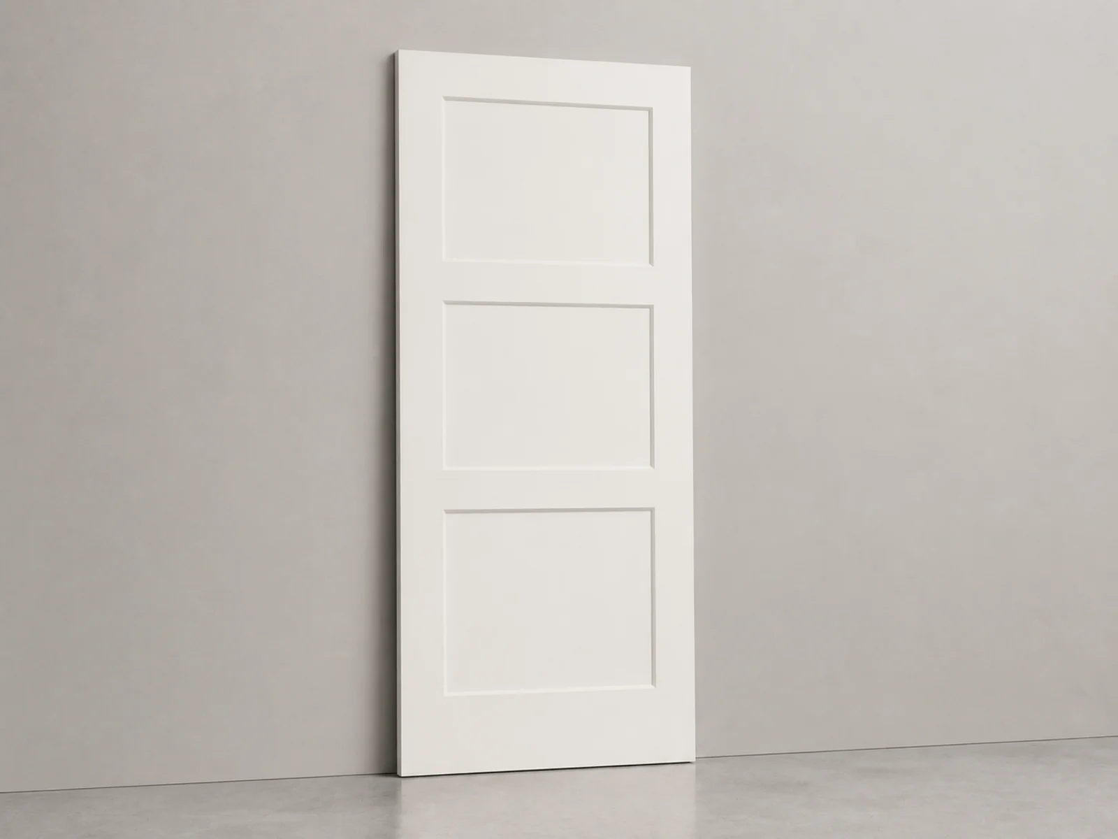 Three-panel wood-style door design with recessed detailing.
